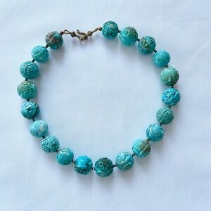 Turquoise Color Carved Beaded Necklace